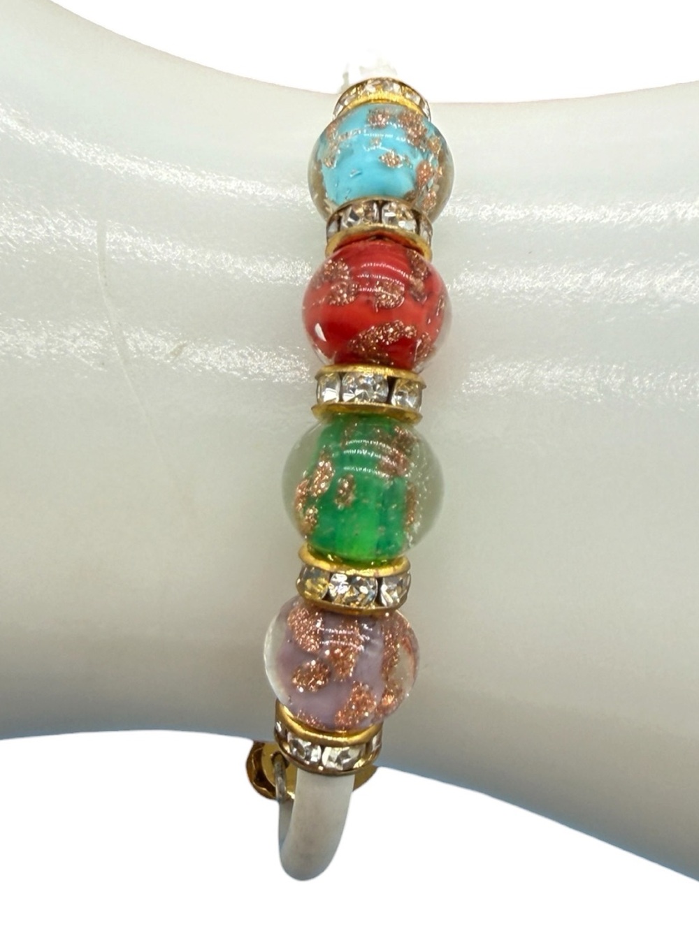 Murano Venetian Glass Multicolor Memory Wire Bracelet - Lampwork Beads